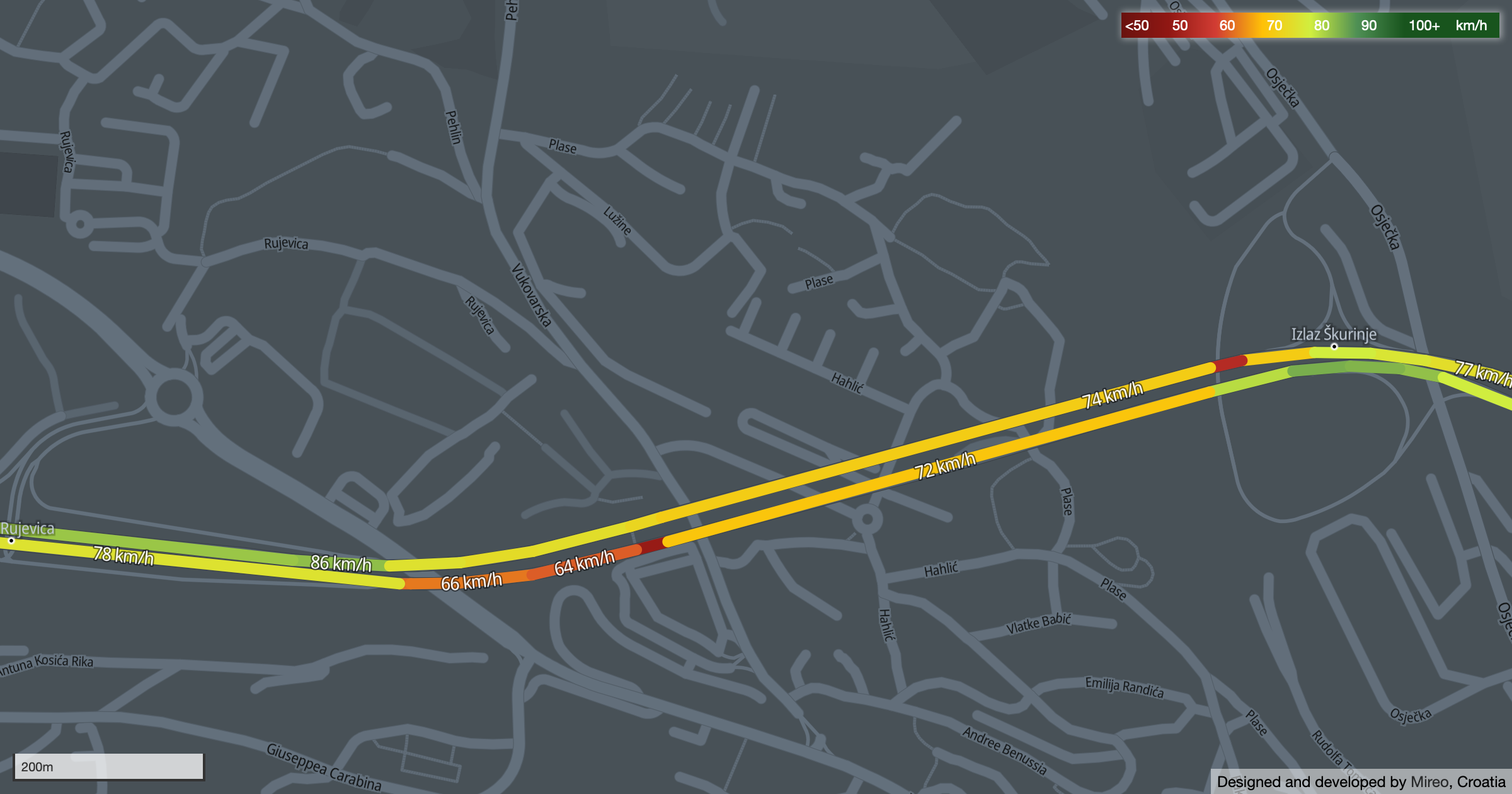 Average travel speed in Skurinje II tunnel