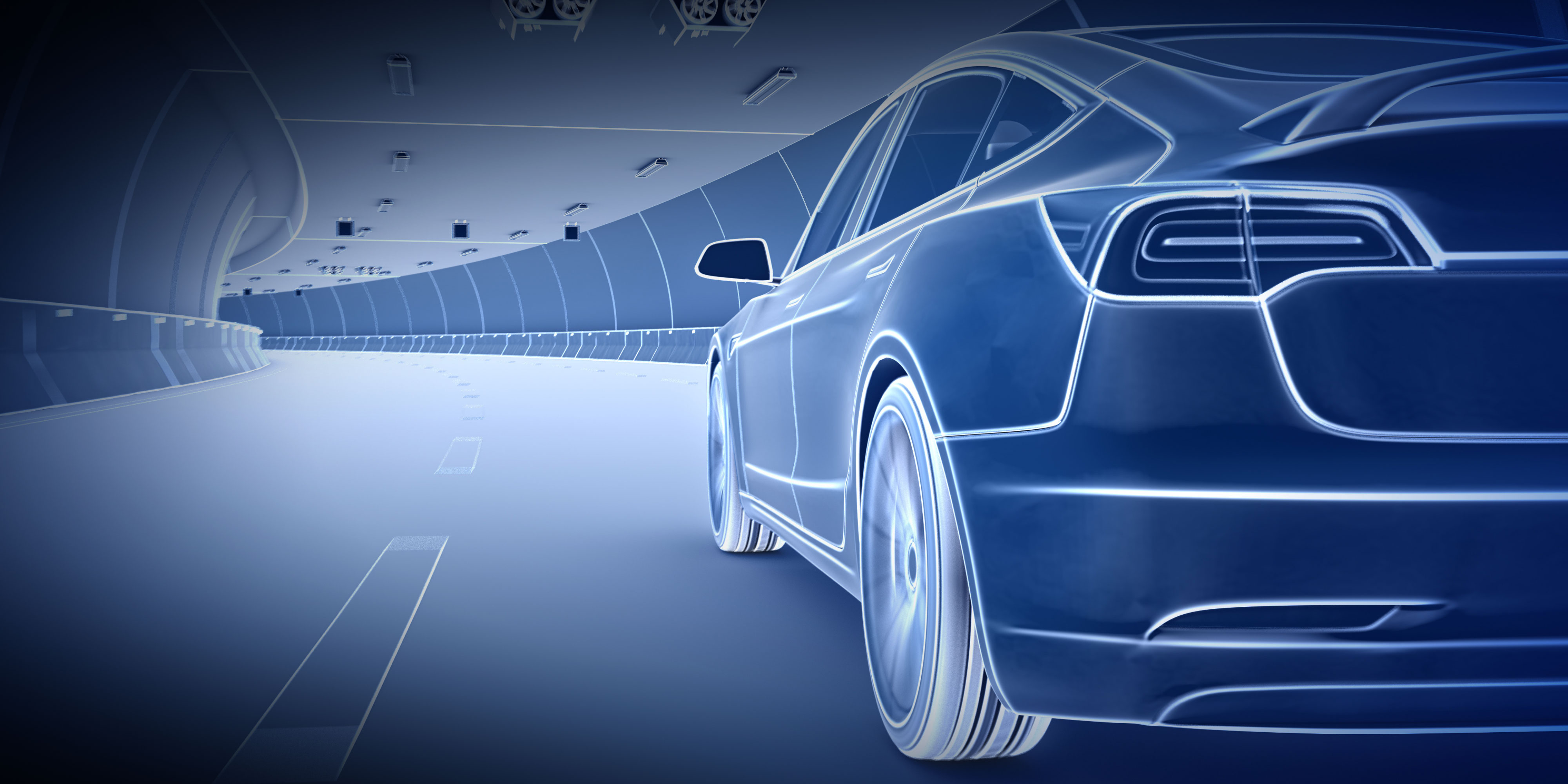 Illustration of a car with an ADAS system active in a tunnel
